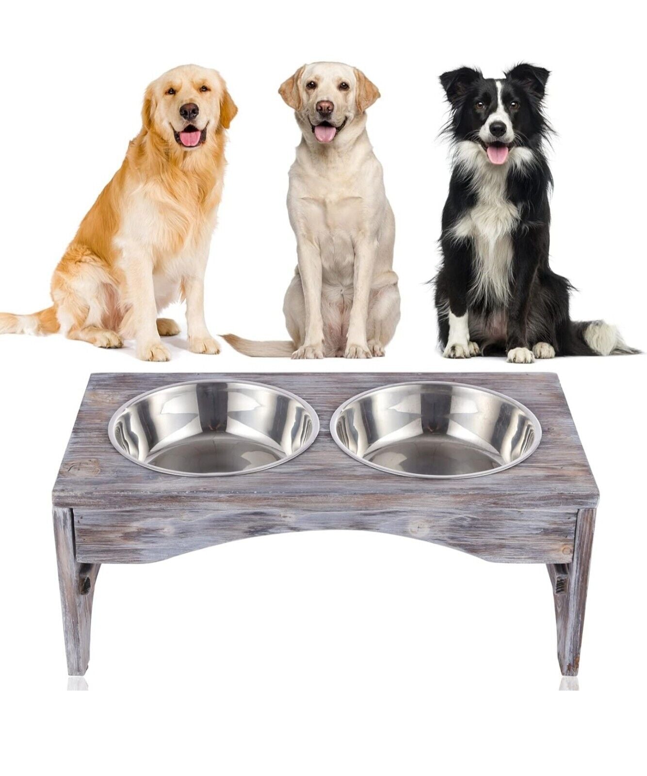 Satauko 2 Heights Adjustable Dogs Feeding Station with 2 x Stainless Steel Bowls