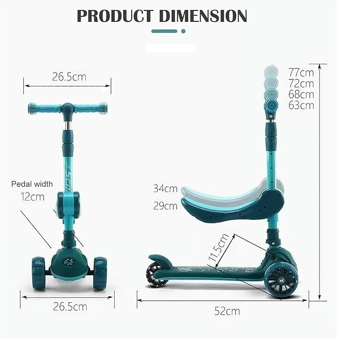 Vocpy 3 Wheels Musical Scooter for Kids Ages 3-12, Big Wheels Foldable Kick