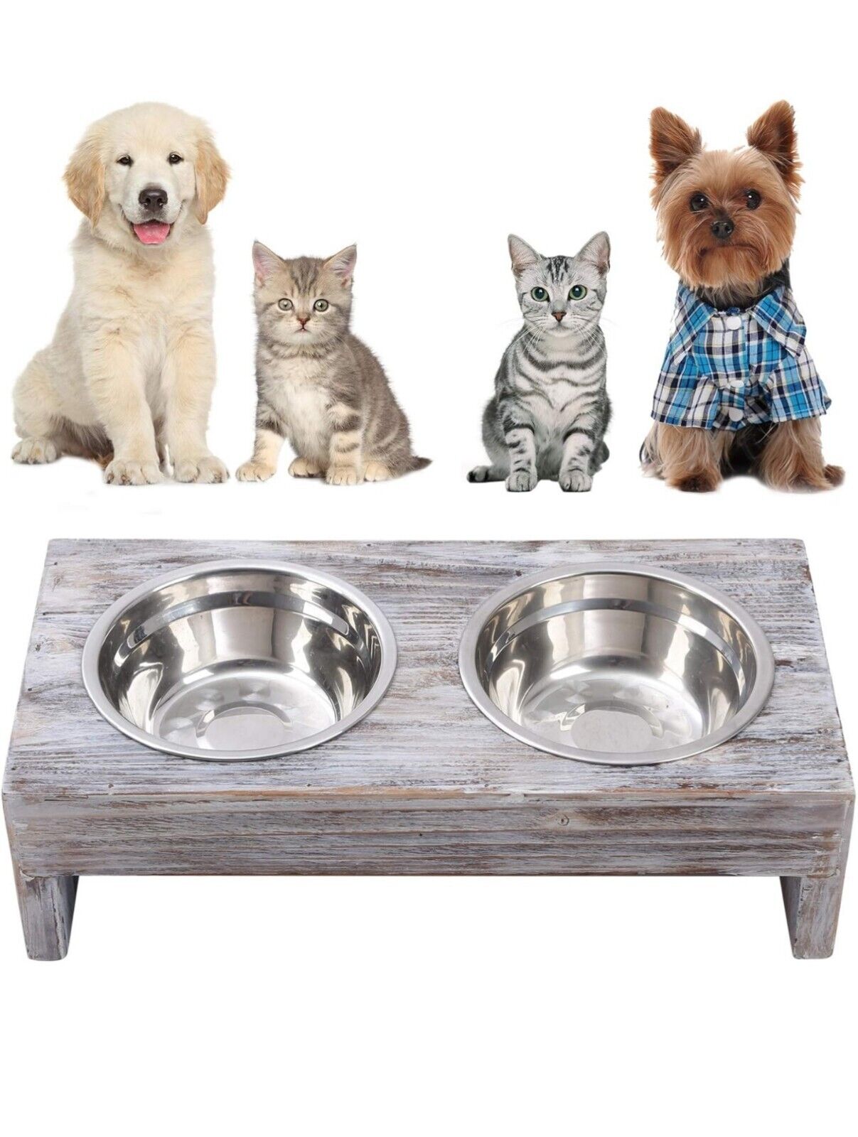 Vencipo Feeding Station for dogs with 2 x raised Stainless Steel Bowls