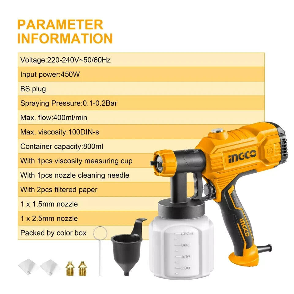 INGCO Corded Paint Sprayer with 800ml Detachable Container - Easy to use