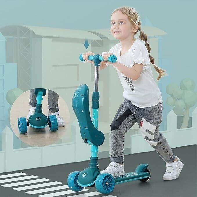 Vocpy 3 Wheels Musical Scooter for Kids Ages 3-12, Big Wheels Foldable Kick