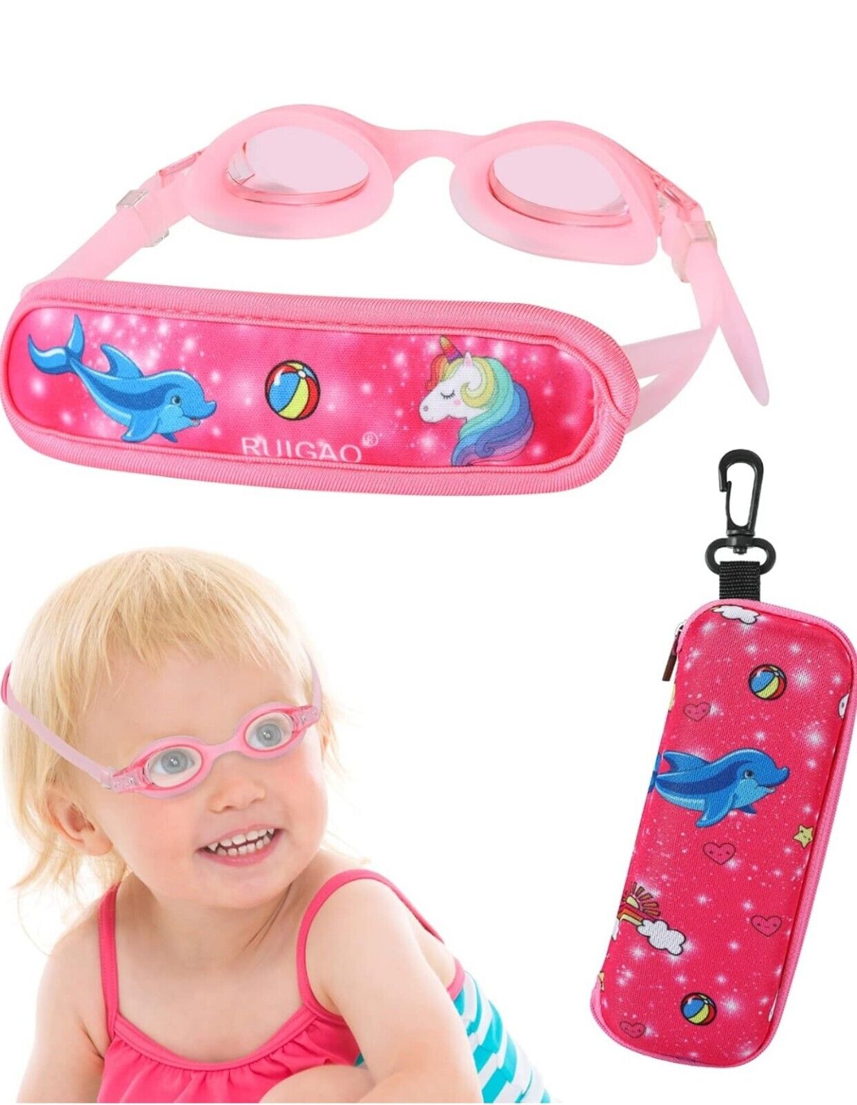 RUIGAO Toddler Swimming Goggles 2-4 Years - No Hair Pull, Comfort fit, UV