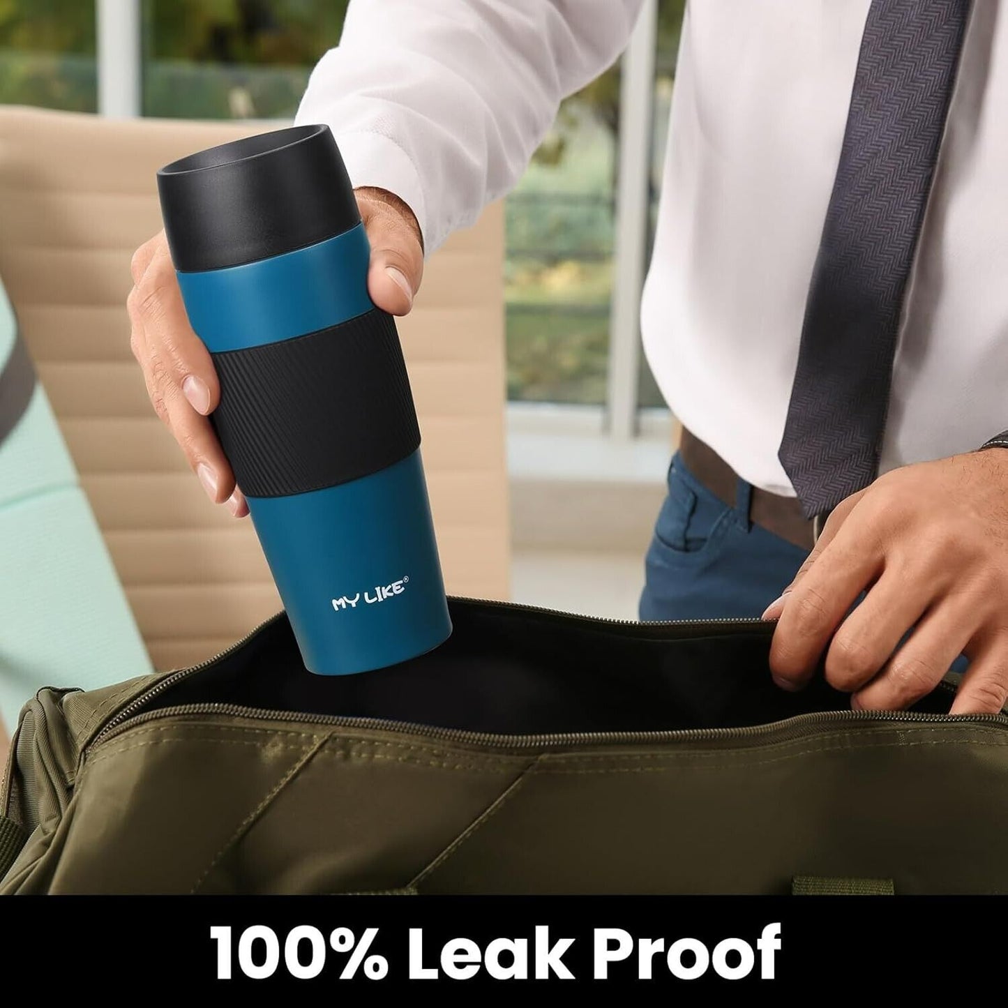 MY LIKE 360° Leakproof Travel Mug Stainless Steel Insulated Coffee Cup 450ml