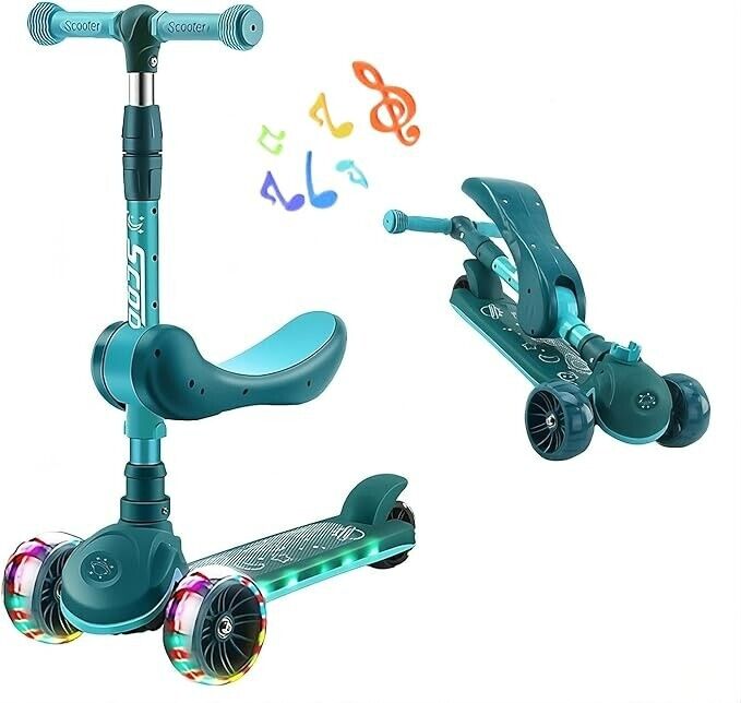 Vocpy 3 Wheels Musical Scooter for Kids Ages 3-12, Big Wheels Foldable Kick