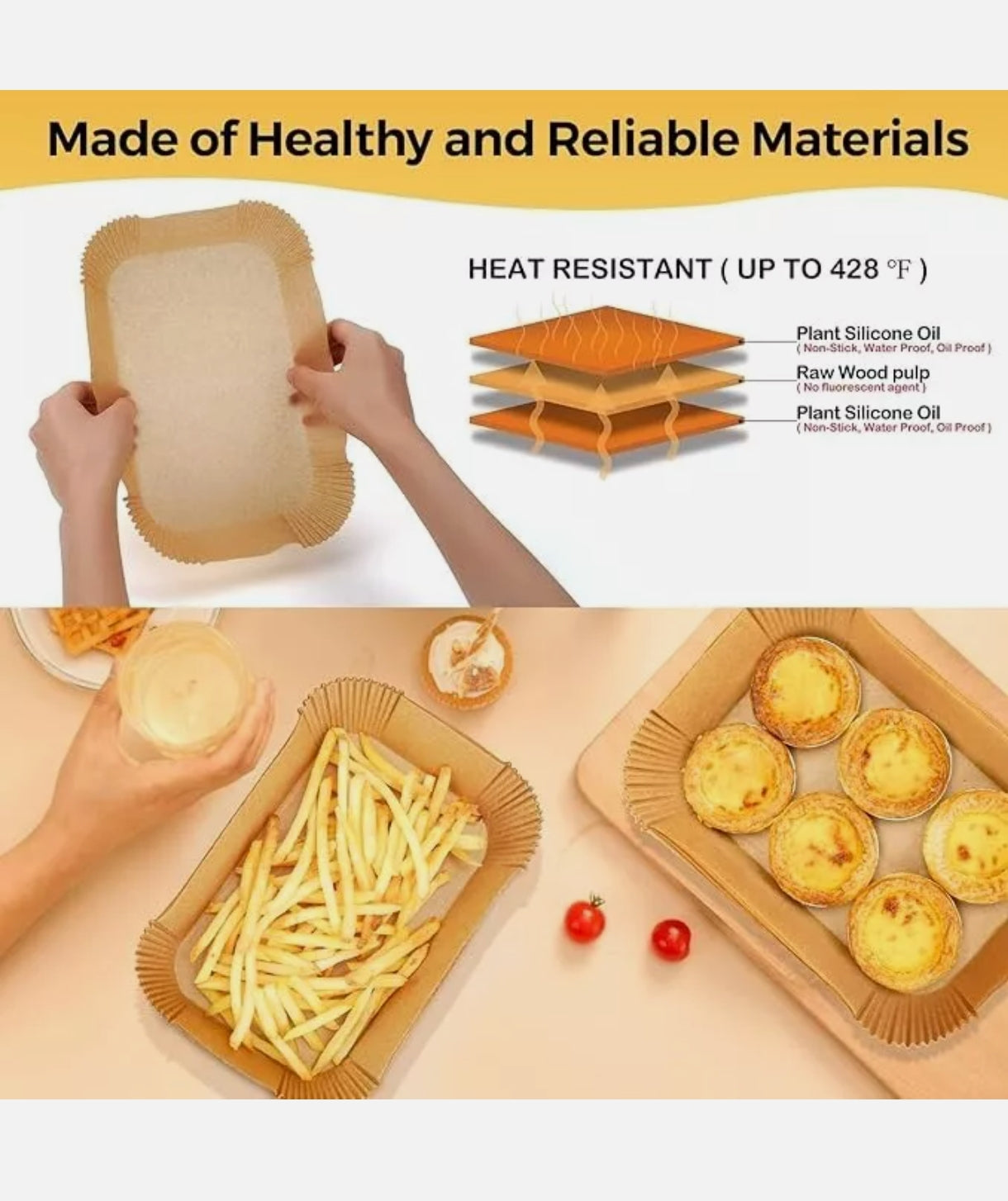 Ctizne Air Fryer Liners – Disposable, Rectangle, 250 Super Food Grade Parchment Liners