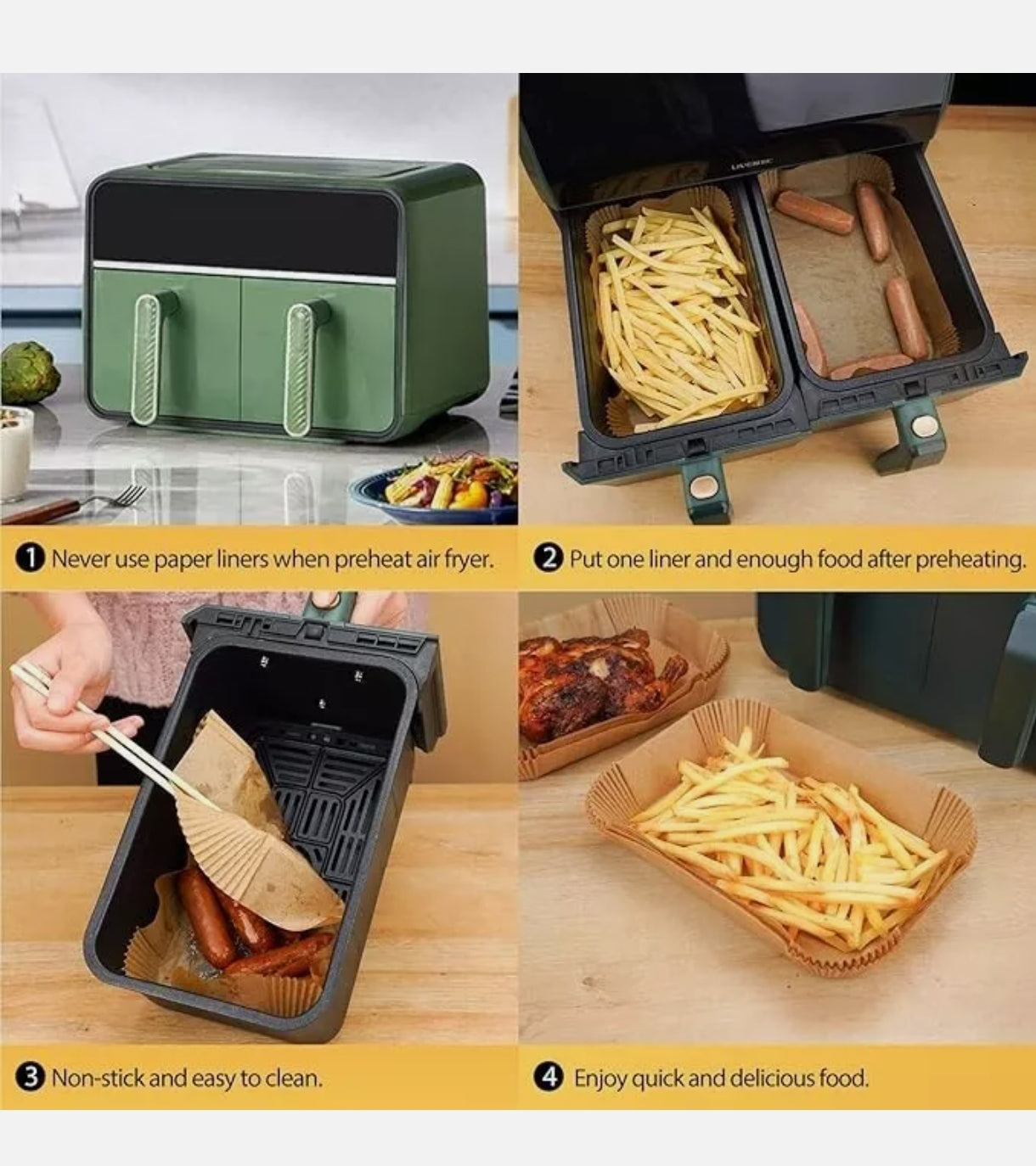 Ctizne Air Fryer Liners – Disposable, Rectangle, 250 Super Food Grade Parchment Liners