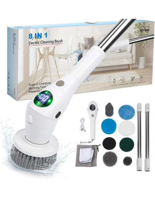 JoyGeek Cordless Spin Scrubber - LED, 8 Brush Heads, 3 Speeds for All Cleaning!