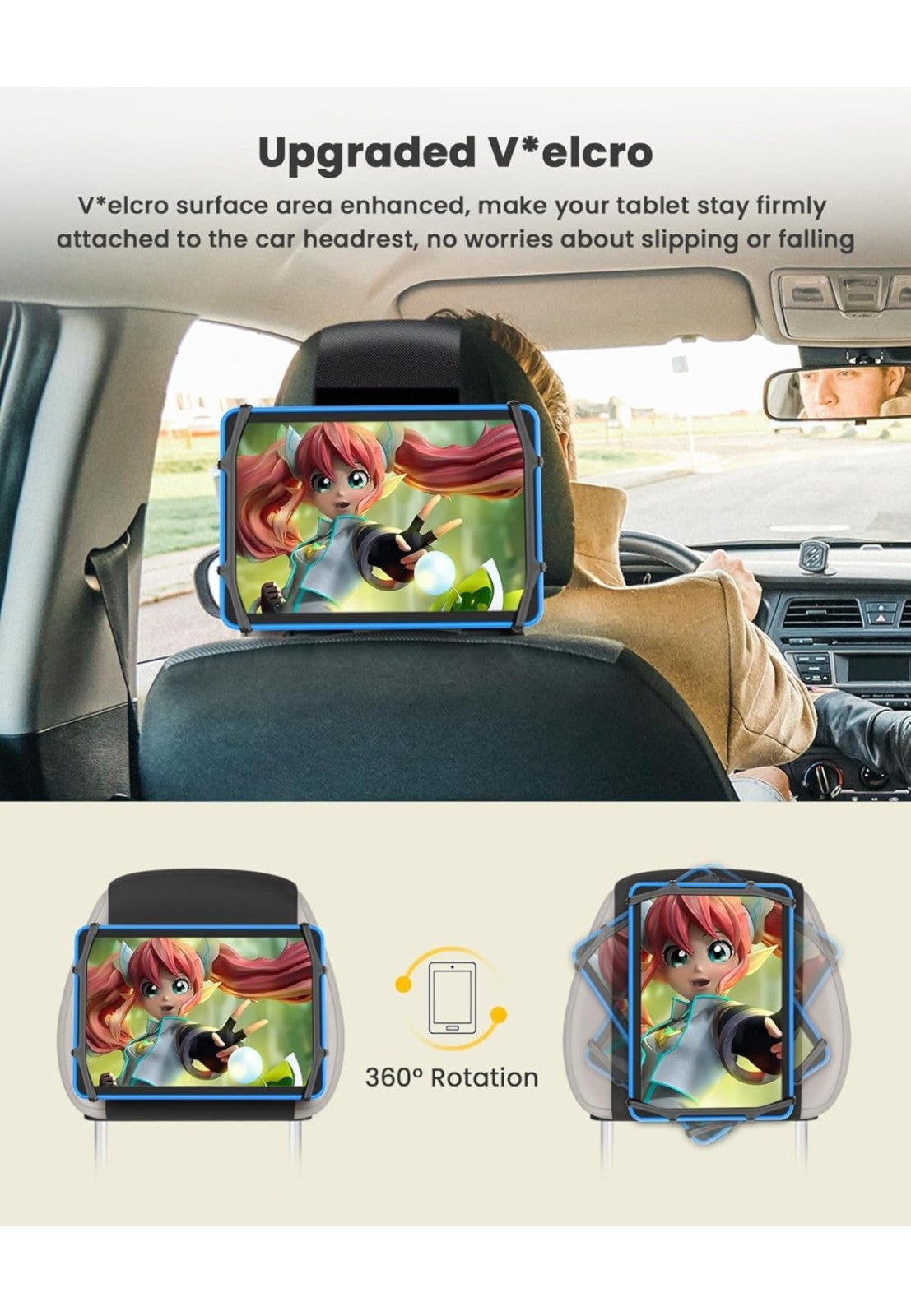 WONNIE Upgraded Car Headrest Tablet Holder Suitable for 7-12.9'' Tablets